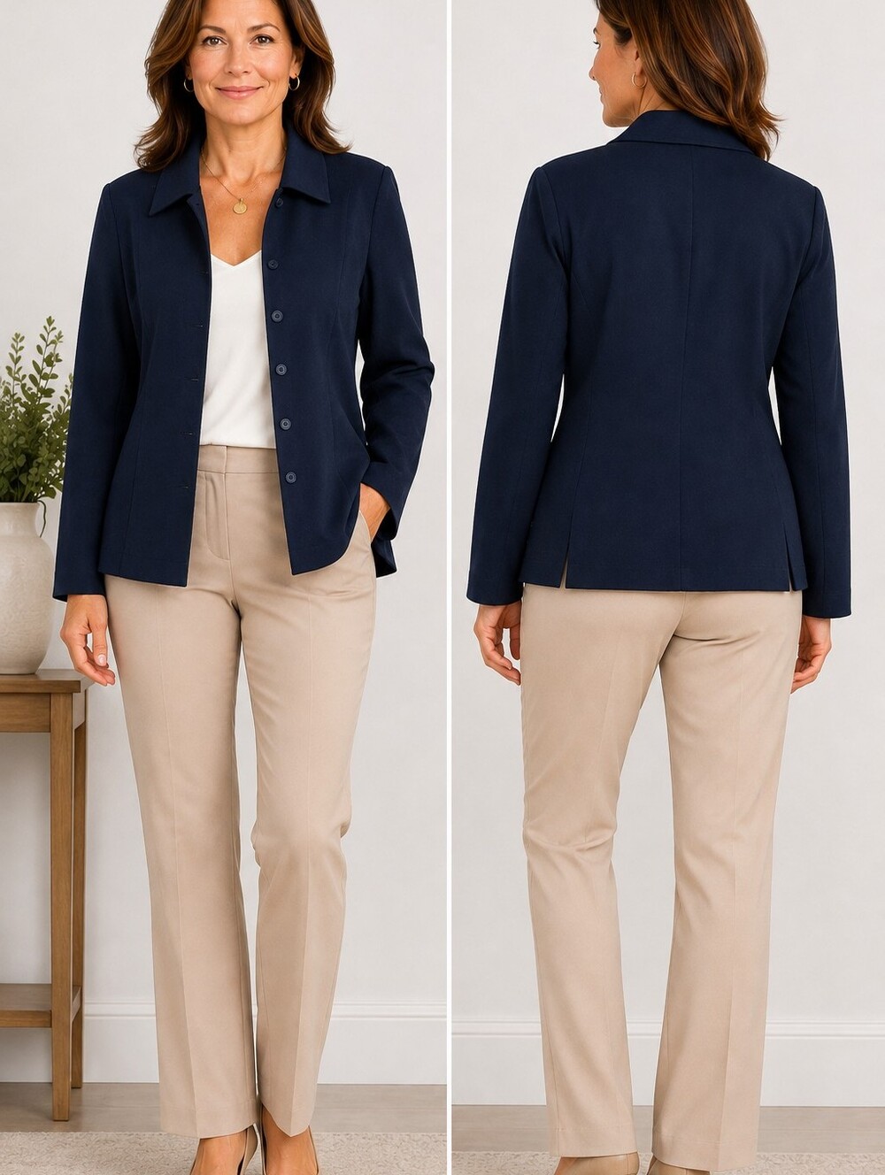 16W Chadwick’s Women’s Dark Navy Blue Button Front Jacket Blazer NWOT